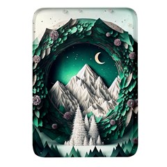 Christmas Wreath Winter Mountains Snow Stars Moon Rectangular Glass Fridge Magnet (4 Pack)