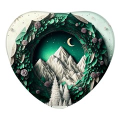 Christmas Wreath Winter Mountains Snow Stars Moon Heart Glass Fridge Magnet (4 Pack)