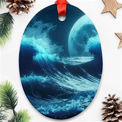 Moonlight High Tide Storm Tsunami Waves Ocean Sea Ornament (oval)