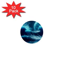 Moonlight High Tide Storm Tsunami Waves Ocean Sea 1  Mini Buttons (10 Pack)  by uniart180623