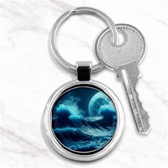 Moonlight High Tide Storm Tsunami Waves Ocean Sea Key Chain (round) by uniart180623