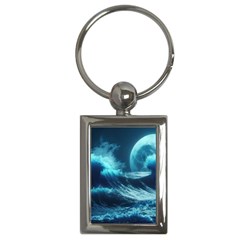 Moonlight High Tide Storm Tsunami Waves Ocean Sea Key Chain (rectangle) by uniart180623