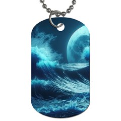 Moonlight High Tide Storm Tsunami Waves Ocean Sea Dog Tag (one Side) by uniart180623