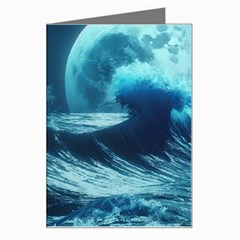 Moonlight High Tide Storm Tsunami Waves Ocean Sea Greeting Card by uniart180623