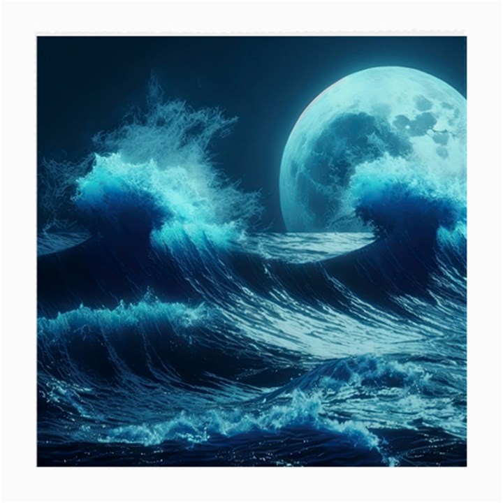 Moonlight High Tide Storm Tsunami Waves Ocean Sea Medium Glasses Cloth (2 Sides)