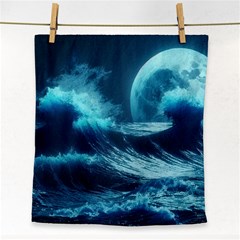 Moonlight High Tide Storm Tsunami Waves Ocean Sea Face Towel by uniart180623