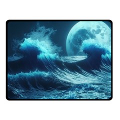 Moonlight High Tide Storm Tsunami Waves Ocean Sea Fleece Blanket (small) by uniart180623