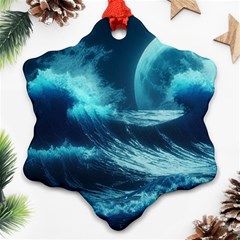 Moonlight High Tide Storm Tsunami Waves Ocean Sea Ornament (snowflake)