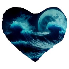 Moonlight High Tide Storm Tsunami Waves Ocean Sea Large 19  Premium Heart Shape Cushions by uniart180623