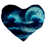 Moonlight High Tide Storm Tsunami Waves Ocean Sea Large 19  Premium Flano Heart Shape Cushions Front