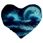 Moonlight High Tide Storm Tsunami Waves Ocean Sea Large 19  Premium Flano Heart Shape Cushions Back