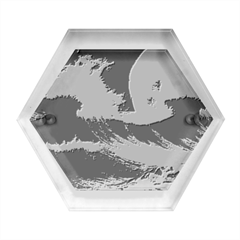 Moonlight High Tide Storm Tsunami Waves Ocean Sea Hexagon Wood Jewelry Box by uniart180623