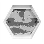 Moonlight High Tide Storm Tsunami Waves Ocean Sea Hexagon Wood Jewelry Box Front