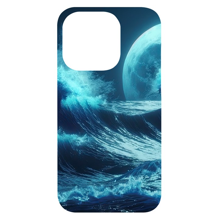 Moonlight High Tide Storm Tsunami Waves Ocean Sea iPhone 14 Pro Black UV Print Case