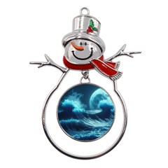 Moonlight High Tide Storm Tsunami Waves Ocean Sea Metal Snowman Ornament by uniart180623