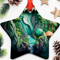 Waterfall Jungle Nature Paper Craft Trees Tropical Ornament (star)