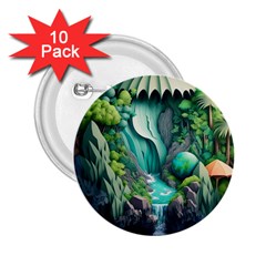 Waterfall Jungle Nature Paper Craft Trees Tropical 2 25  Buttons (10 Pack)  by uniart180623