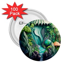 Waterfall Jungle Nature Paper Craft Trees Tropical 2 25  Buttons (100 Pack)  by uniart180623