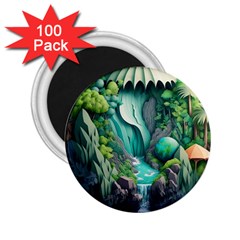 Waterfall Jungle Nature Paper Craft Trees Tropical 2 25  Magnets (100 Pack)  by uniart180623