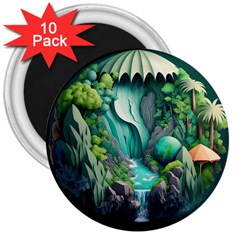 Waterfall Jungle Nature Paper Craft Trees Tropical 3  Magnets (10 Pack)  by uniart180623