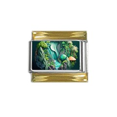 Waterfall Jungle Nature Paper Craft Trees Tropical Gold Trim Italian Charm (9mm) by uniart180623