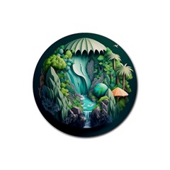 Waterfall Jungle Nature Paper Craft Trees Tropical Rubber Coaster (round) by uniart180623