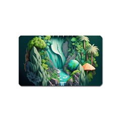 Waterfall Jungle Nature Paper Craft Trees Tropical Magnet (name Card) by uniart180623