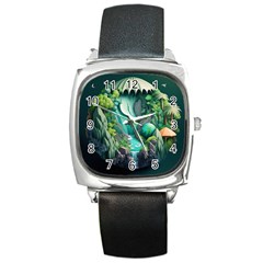 Waterfall Jungle Nature Paper Craft Trees Tropical Square Metal Watch by uniart180623