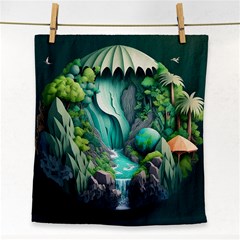 Waterfall Jungle Nature Paper Craft Trees Tropical Face Towel by uniart180623