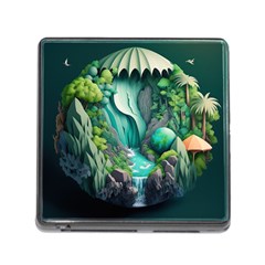 Waterfall Jungle Nature Paper Craft Trees Tropical Memory Card Reader (square 5 Slot) by uniart180623