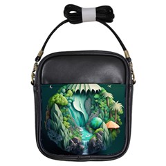 Waterfall Jungle Nature Paper Craft Trees Tropical Girls Sling Bag by uniart180623