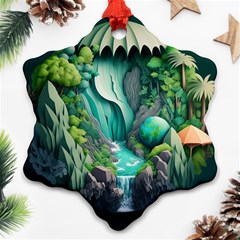 Waterfall Jungle Nature Paper Craft Trees Tropical Ornament (snowflake) by uniart180623