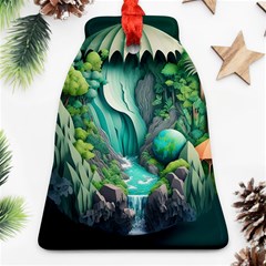 Waterfall Jungle Nature Paper Craft Trees Tropical Bell Ornament (two Sides)