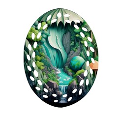 Waterfall Jungle Nature Paper Craft Trees Tropical Ornament (oval Filigree)