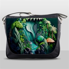 Waterfall Jungle Nature Paper Craft Trees Tropical Messenger Bag by uniart180623