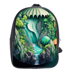 Waterfall Jungle Nature Paper Craft Trees Tropical School Bag (xl) by uniart180623