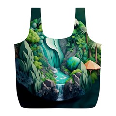 Waterfall Jungle Nature Paper Craft Trees Tropical Full Print Recycle Bag (l) by uniart180623