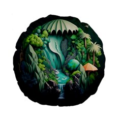 Waterfall Jungle Nature Paper Craft Trees Tropical Standard 15  Premium Flano Round Cushions by uniart180623