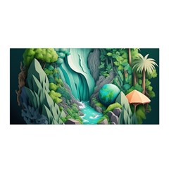 Waterfall Jungle Nature Paper Craft Trees Tropical Satin Wrap 35  X 70  by uniart180623