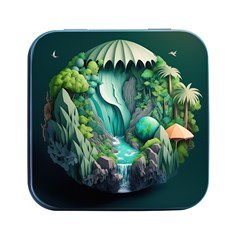 Waterfall Jungle Nature Paper Craft Trees Tropical Square Metal Box (black) by uniart180623