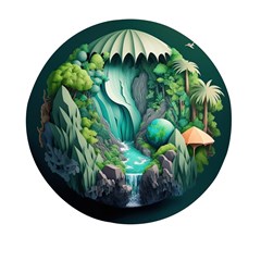 Waterfall Jungle Nature Paper Craft Trees Tropical Mini Round Pill Box by uniart180623