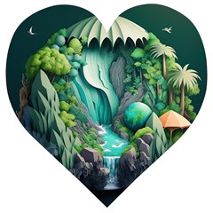 Waterfall Jungle Nature Paper Craft Trees Tropical Wooden Puzzle Heart by uniart180623