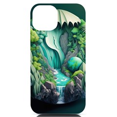 Waterfall Jungle Nature Paper Craft Trees Tropical Iphone 14 Black Uv Print Case by uniart180623