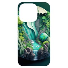 Waterfall Jungle Nature Paper Craft Trees Tropical Iphone 14 Pro Black Uv Print Case by uniart180623