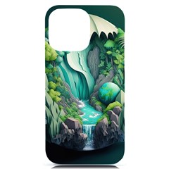 Waterfall Jungle Nature Paper Craft Trees Tropical Iphone 14 Pro Max Black Uv Print Case by uniart180623