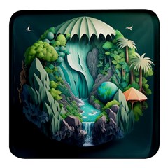 Waterfall Jungle Nature Paper Craft Trees Tropical Square Glass Fridge Magnet (4 Pack) by uniart180623