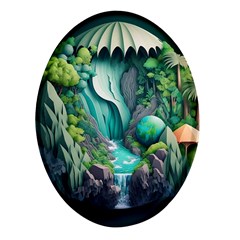 Waterfall Jungle Nature Paper Craft Trees Tropical Oval Glass Fridge Magnet (4 Pack) by uniart180623