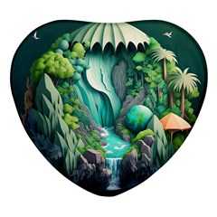 Waterfall Jungle Nature Paper Craft Trees Tropical Heart Glass Fridge Magnet (4 Pack) by uniart180623