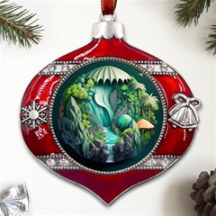 Waterfall Jungle Nature Paper Craft Trees Tropical Metal Snowflake And Bell Red Ornament