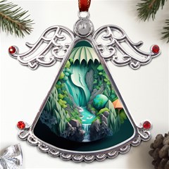 Waterfall Jungle Nature Paper Craft Trees Tropical Metal Angel With Crystal Ornament